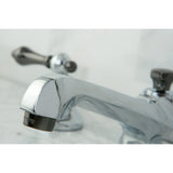 Water Onyx NS4463AL Two-Handle 3-Hole Deck Mount Widespread Bathroom Faucet with Brass Pop-Up, Polished Chrome/Black Stainless Steel