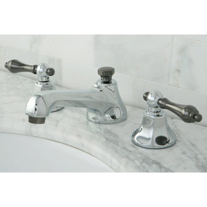 Water Onyx NS4463AL Two-Handle 3-Hole Deck Mount Widespread Bathroom Faucet with Brass Pop-Up, Polished Chrome/Black Stainless Steel