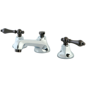 Water Onyx NS4463AL Two-Handle 3-Hole Deck Mount Widespread Bathroom Faucet with Brass Pop-Up, Polished Chrome/Black Stainless Steel