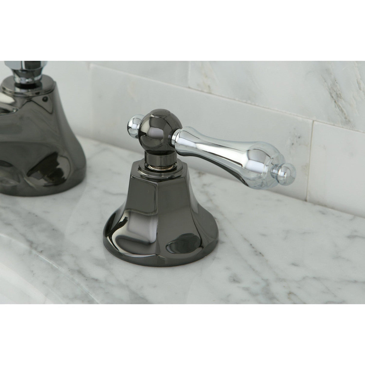 Water Onyx NS4467AL Two-Handle 3-Hole Deck Mount Widespread Bathroom Faucet with Brass Pop-Up, Black Stainless Steel/Polished Chrome