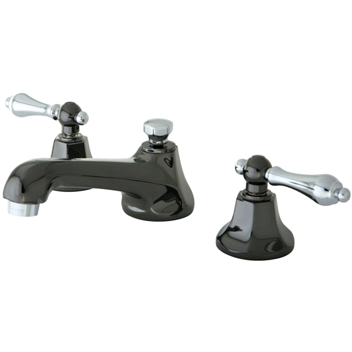 Water Onyx NS4467AL Two-Handle 3-Hole Deck Mount Widespread Bathroom Faucet with Brass Pop-Up, Black Stainless Steel/Polished Chrome