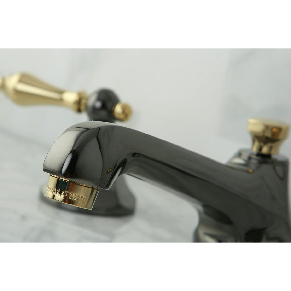 Water Onyx NS4469AL Two-Handle 3-Hole Deck Mount Widespread Bathroom Faucet with Brass Pop-Up, Black Stainless Steel/Polished Brass