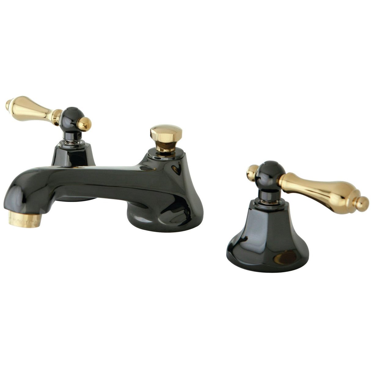 Water Onyx NS4469AL Two-Handle 3-Hole Deck Mount Widespread Bathroom Faucet with Brass Pop-Up, Black Stainless Steel/Polished Brass