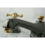 Water Onyx NS4469BX Two-Handle 3-Hole Deck Mount Widespread Bathroom Faucet with Brass Pop-Up, Black Stainless Steel/Polished Brass