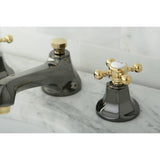 Water Onyx NS4469BX Two-Handle 3-Hole Deck Mount Widespread Bathroom Faucet with Brass Pop-Up, Black Stainless Steel/Polished Brass