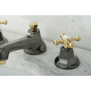 Water Onyx NS4469BX Two-Handle 3-Hole Deck Mount Widespread Bathroom Faucet with Brass Pop-Up, Black Stainless Steel/Polished Brass