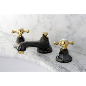 Water Onyx NS4469BX Two-Handle 3-Hole Deck Mount Widespread Bathroom Faucet with Brass Pop-Up, Black Stainless Steel/Polished Brass