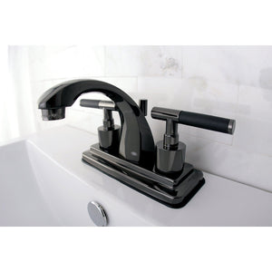 Water Onyx NS4640DKL Two-Handle 3-Hole Deck Mount 4" Centerset Bathroom Faucet with Brass Pop-Up, Black Stainless Steel