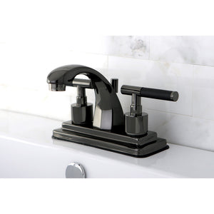 Water Onyx NS4640DKL Two-Handle 3-Hole Deck Mount 4" Centerset Bathroom Faucet with Brass Pop-Up, Black Stainless Steel