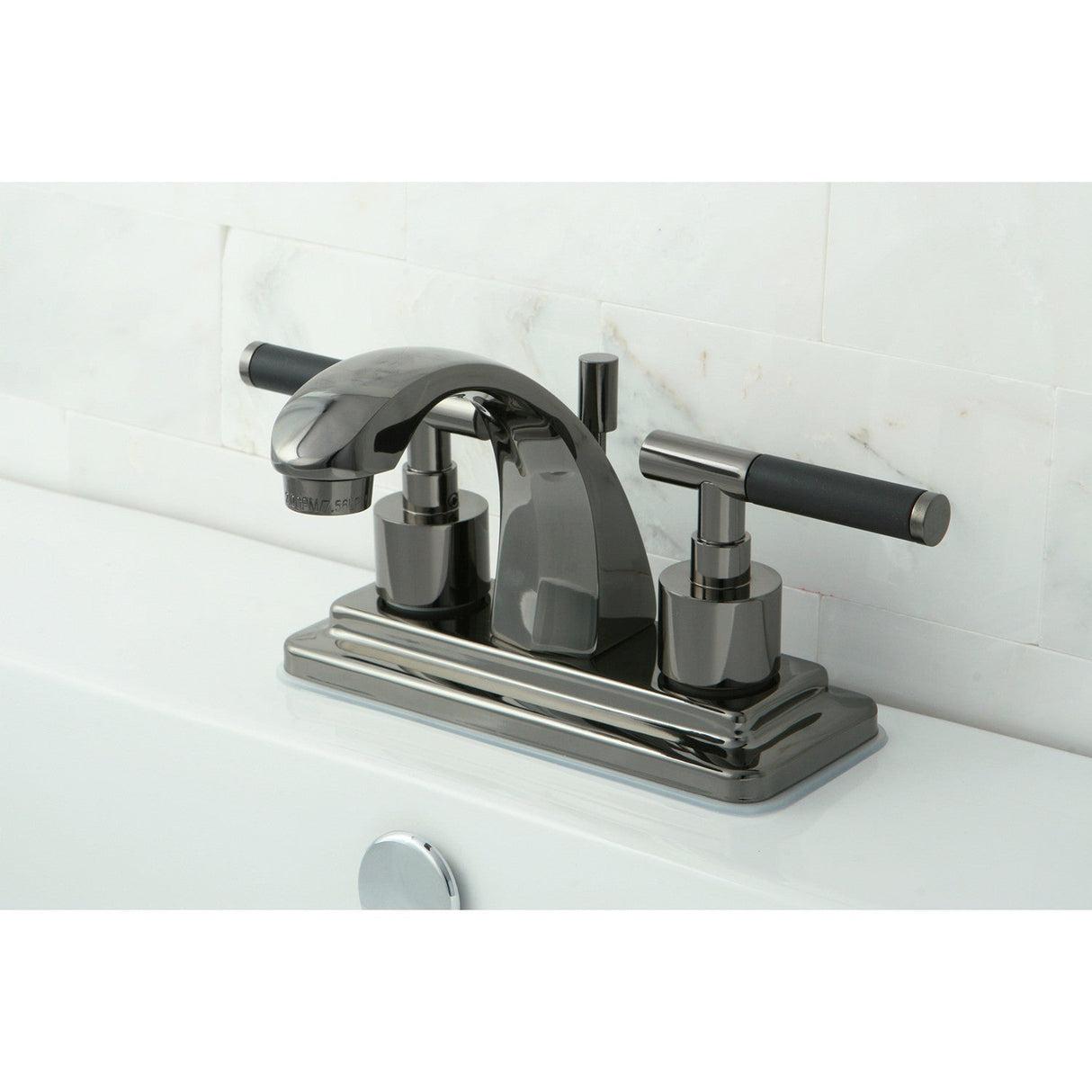 Water Onyx NS4640DKL Two-Handle 3-Hole Deck Mount 4" Centerset Bathroom Faucet with Brass Pop-Up, Black Stainless Steel