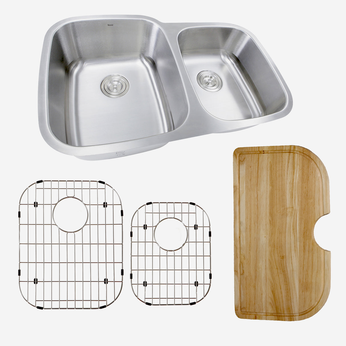 Nantucket Sinks 60/40 Double Bowl 16 Gauge Kitchen Sink with Cutting Board, Grids and Colander Drains