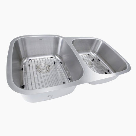 Nantucket Sinks 60/40 Double Bowl 16 Gauge Kitchen Sink with Cutting Board, Grids and Colander Drains