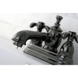 Water Onyx NS7000TX Two-Handle 3-Hole Deck Mount 4" Centerset Bathroom Faucet with Brass Pop-Up, Black Stainless Steel