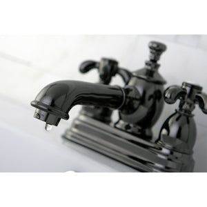 Water Onyx NS7000TX Two-Handle 3-Hole Deck Mount 4" Centerset Bathroom Faucet with Brass Pop-Up, Black Stainless Steel