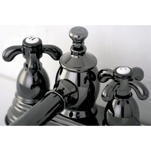 Water Onyx NS7000TX Two-Handle 3-Hole Deck Mount 4" Centerset Bathroom Faucet with Brass Pop-Up, Black Stainless Steel