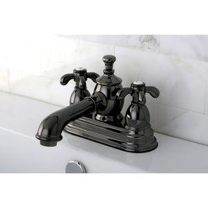 Water Onyx NS7000TX Two-Handle 3-Hole Deck Mount 4" Centerset Bathroom Faucet with Brass Pop-Up, Black Stainless Steel