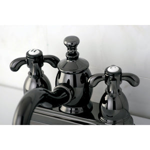 Water Onyx NS7100TX Two-Handle 3-Hole Deck Mount 4" Centerset Bathroom Faucet with Brass Pop-Up, Black Stainless Steel