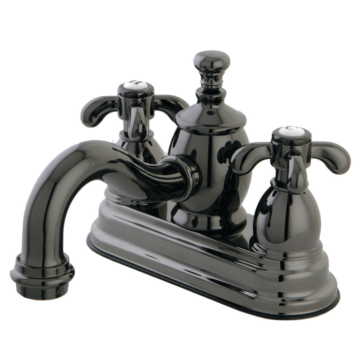 Water Onyx NS7100TX Two-Handle 3-Hole Deck Mount 4" Centerset Bathroom Faucet with Brass Pop-Up, Black Stainless Steel