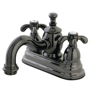 Water Onyx NS7100TX Two-Handle 3-Hole Deck Mount 4" Centerset Bathroom Faucet with Brass Pop-Up, Black Stainless Steel