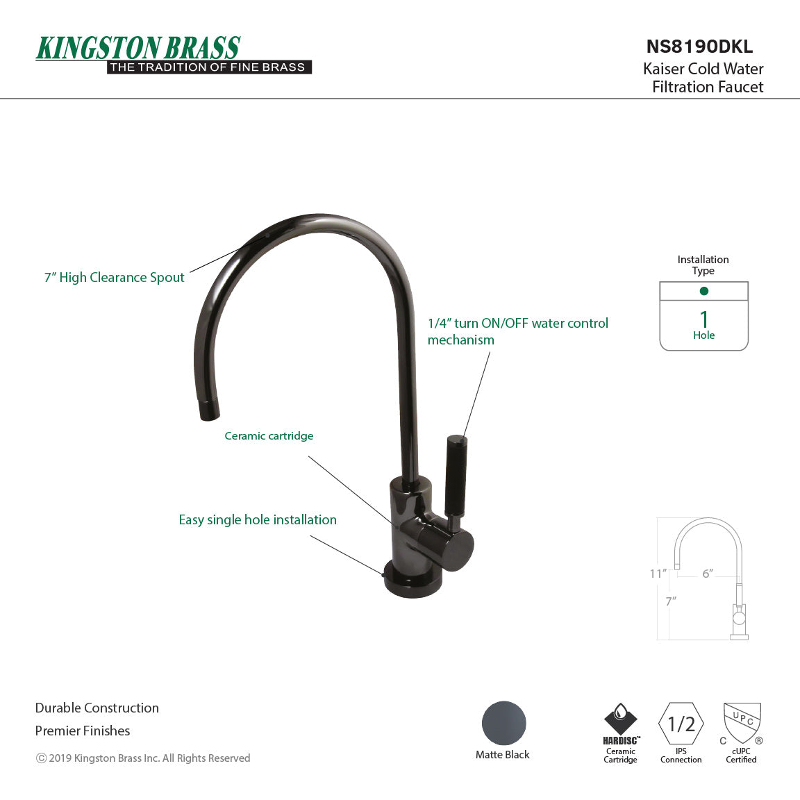 Water Onyx NS8190DKL Single-Handle 1-Hole Deck Mount Water Filtration Faucet, Black Stainless Steel
