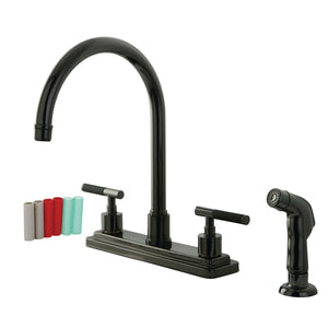 Water Onyx NS8790DKLSP Two-Handle 4-Hole Deck Mount 8" Centerset Kitchen Faucet with Side Sprayer, Black Stainless Steel