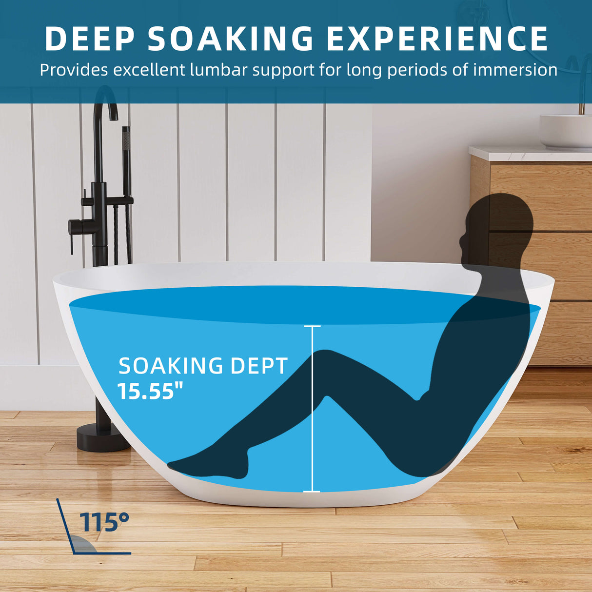 New England Home Goods Bondi 51" Freestanding Tub in White - Stone Resin Solid Surface