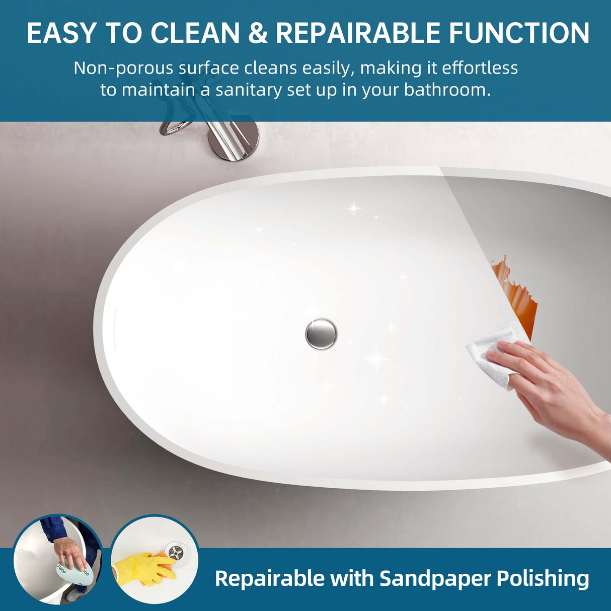 New England Home Goods Bondi 51" Freestanding Tub in White - Stone Resin Solid Surface