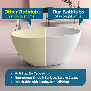 New England Home Goods Bondi 51" Freestanding Tub in White - Stone Resin Solid Surface