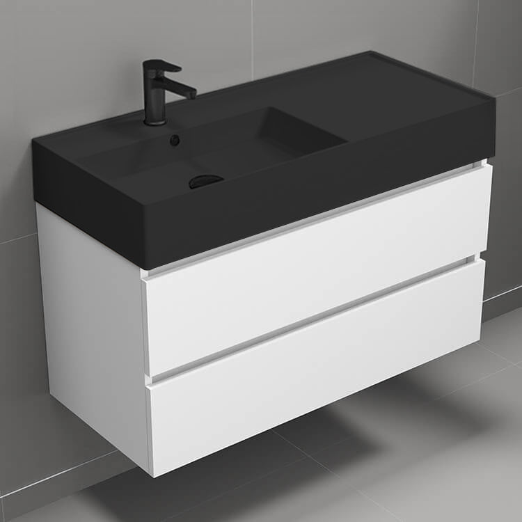 Bathroom Vanity, Wall Mount, 40", Glossy White