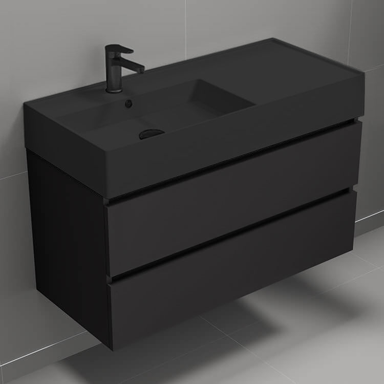 Black Bathroom Vanity, Floating, Modern, 40"