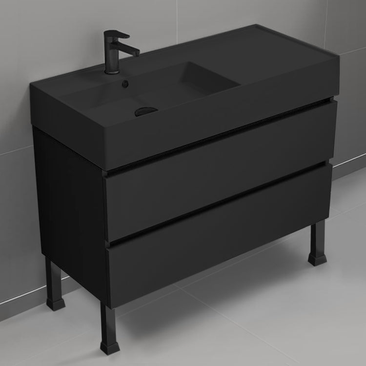 Black Bathroom Vanity, Floor Standing, Modern, 40"