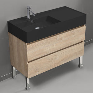 Floor Standing Bathroom Vanity, Matte Black Sink, 40", Brown Oak