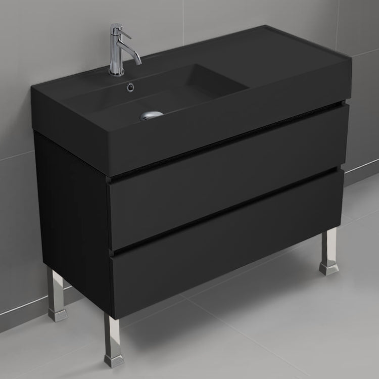 Black Bathroom Vanity, Floor Standing, Modern, 40"