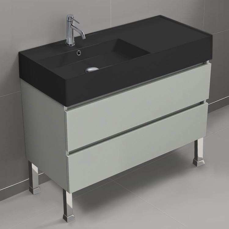 Floor Standing Bathroom Vanity, Matte Black Sink, 40", Grey Mist