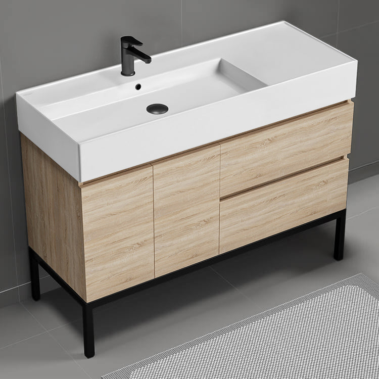 Modern Bathroom Vanity, Free Standing, 48", Brown Oak