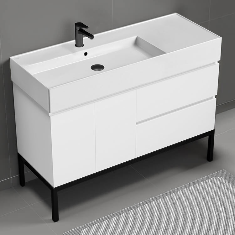 Modern Bathroom Vanity, Floor Standing, 48", Glossy White