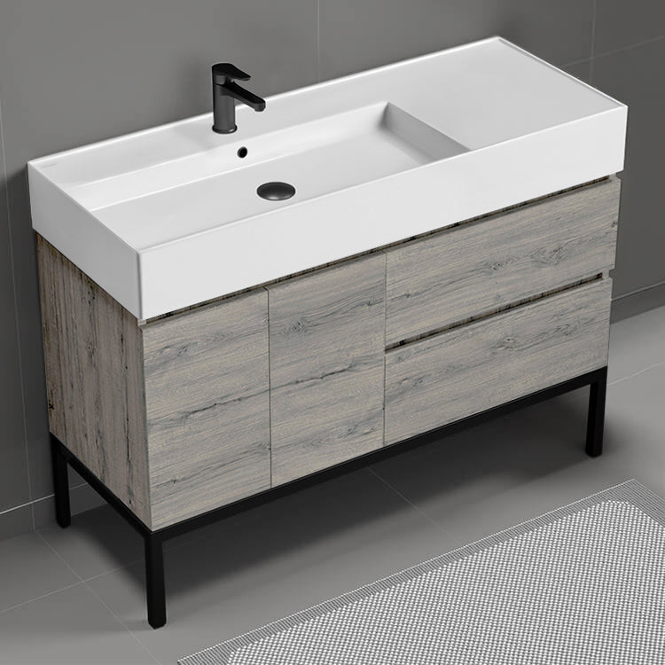 Modern Bathroom Vanity, Grey Oak, 48"