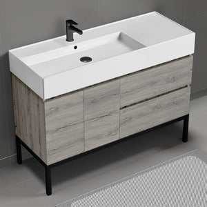 Modern Bathroom Vanity, Grey Oak, 48"
