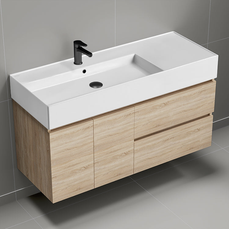 48" Bathroom Vanity, Floating, Brown Oak