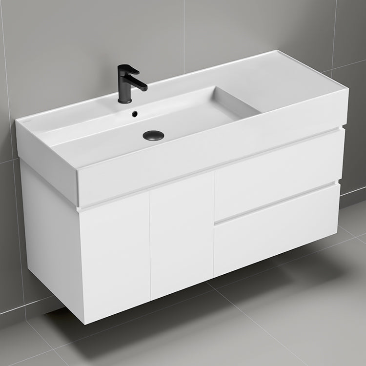 Modern Bathroom Vanity, Wall Mounted, 48", Glossy White