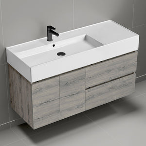 Modern Bathroom Vanity, Wall Mounted, 48", Grey Oak