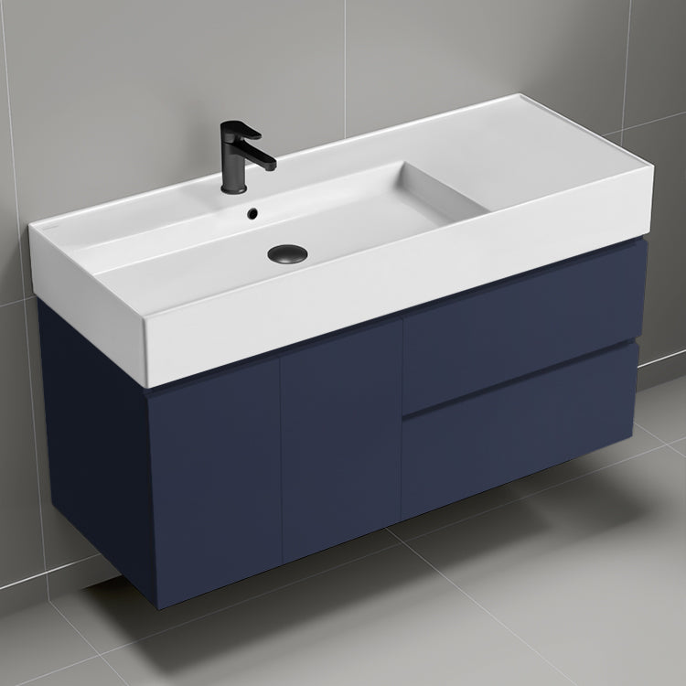 Modern Bathroom Vanity, Wall Mounted, 48", Blue
