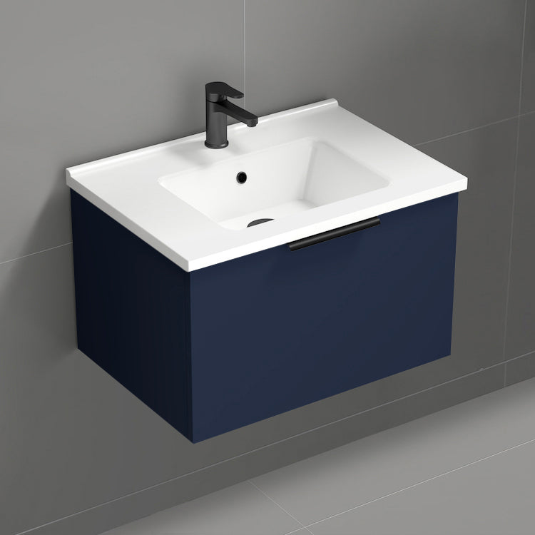 Blue Bathroom Vanity, Modern, Wall Mounted, 26"