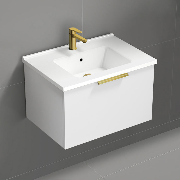 Wall Mounted Bathroom Vanity, Modern, 26", Glossy White