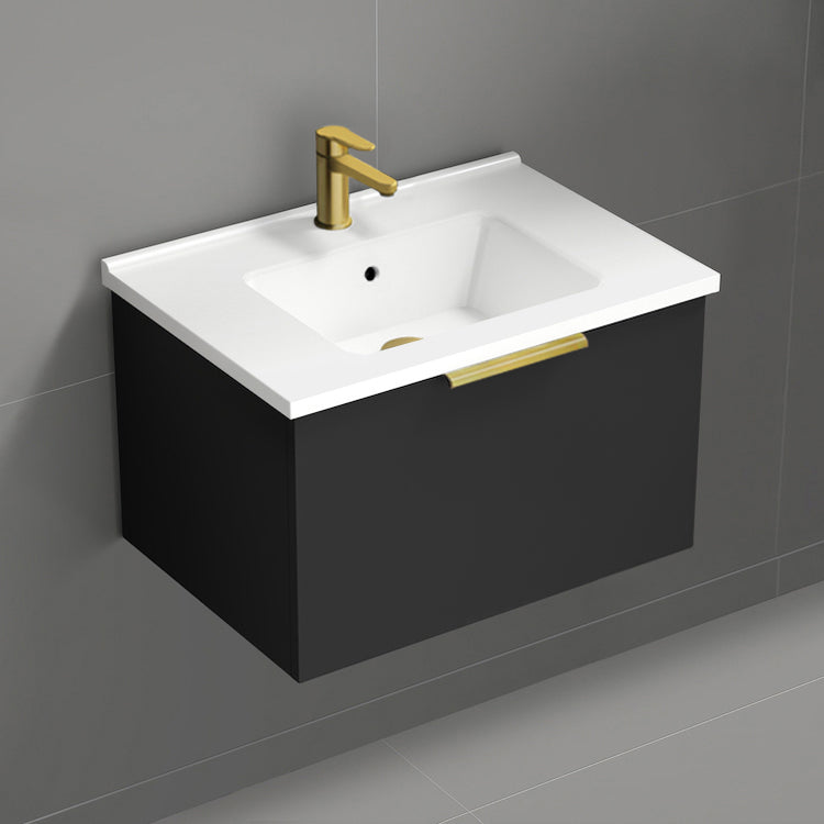 Wall Mounted Bathroom Vanity, Modern, 26", Matte Black