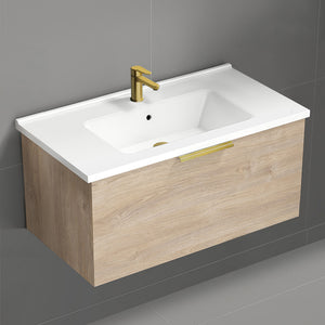 Wall Mounted Bathroom Vanity, Modern, 34", Brown Oak