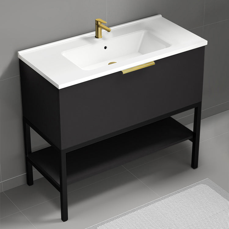 Black Bathroom Vanity, Modern, Free Standing, 40"