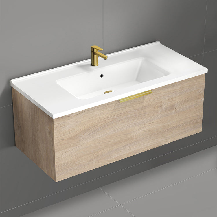 Modern Bathroom Vanity, Floating, 40", Brown Oak