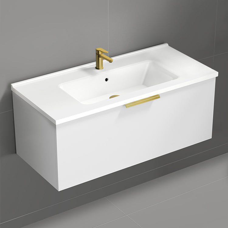Wall Mounted Bathroom Vanity, Modern, 40", Glossy White