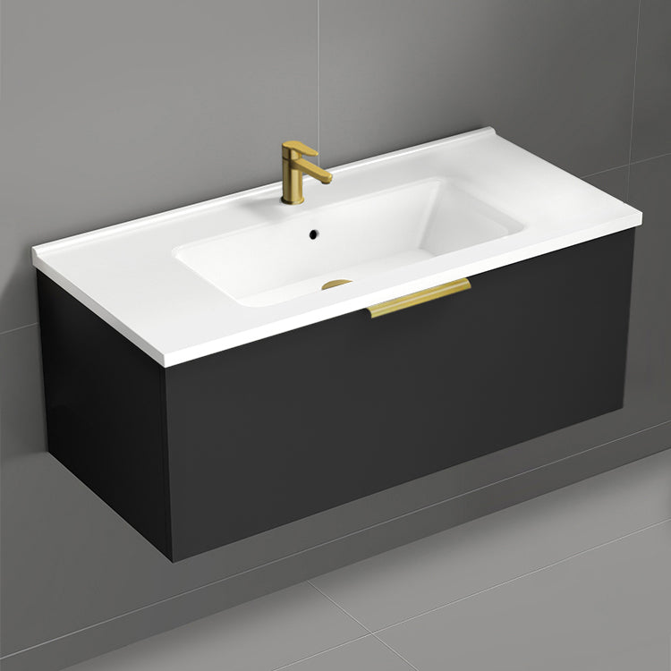 Black Bathroom Vanity, Modern, Wall Mounted, 40"